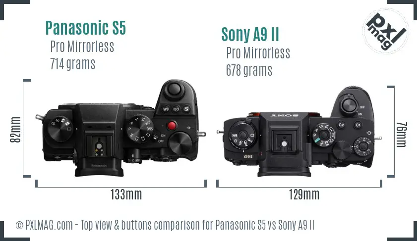 Panasonic S5 vs Sony A9 II top view buttons comparison