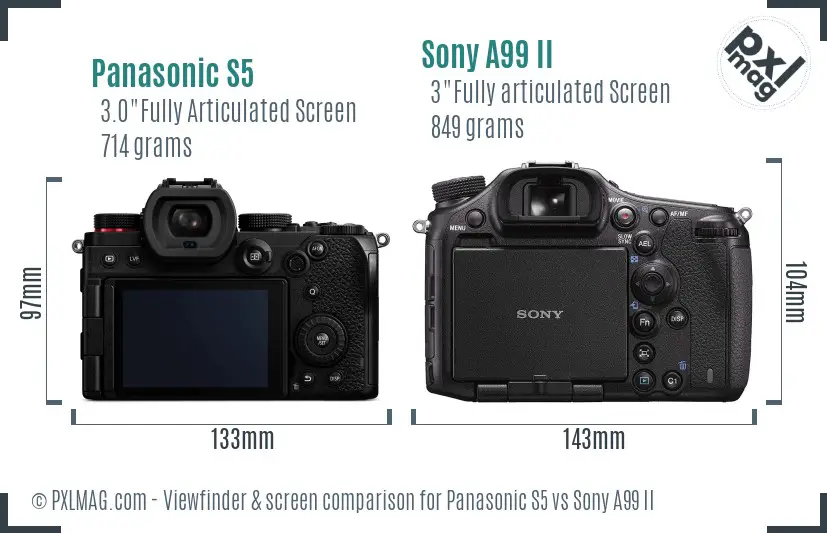 Panasonic S5 vs Sony A99 II Screen and Viewfinder comparison