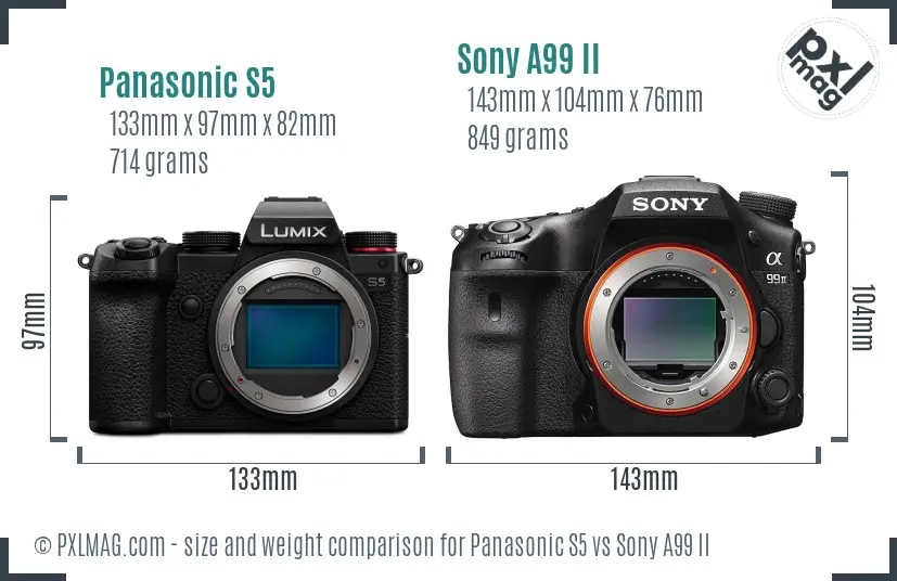 Panasonic S5 vs Sony A99 II size comparison