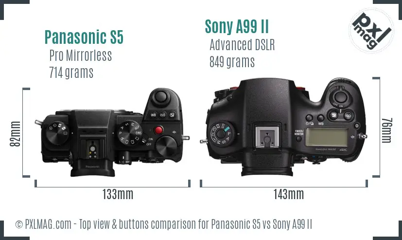 Panasonic S5 vs Sony A99 II top view buttons comparison