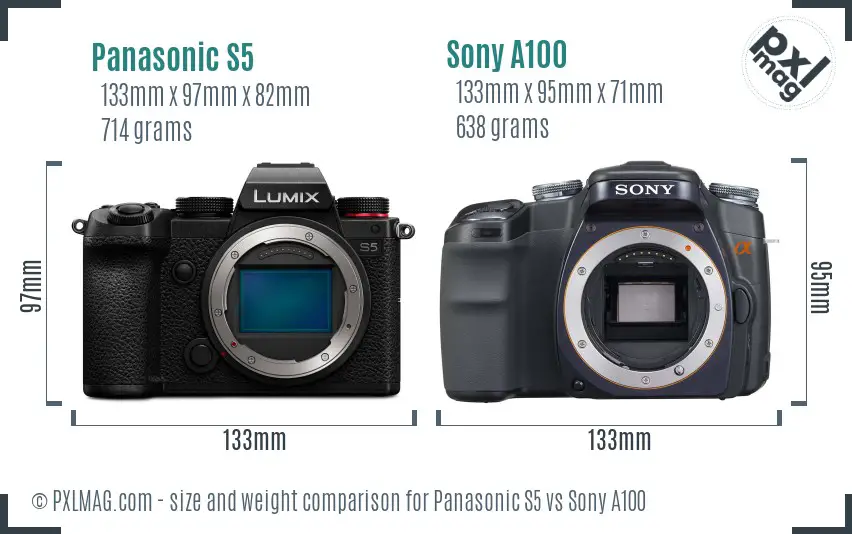 Panasonic S5 vs Sony A100 size comparison