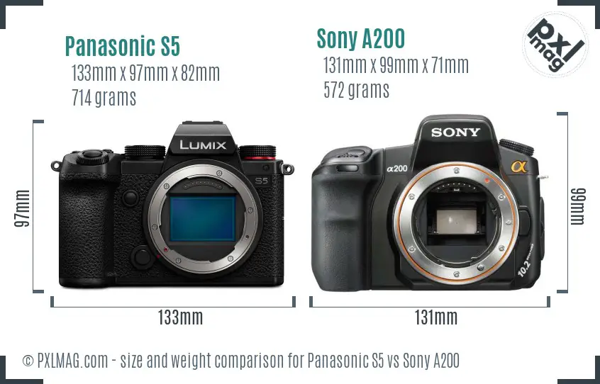 Panasonic S5 vs Sony A200 size comparison
