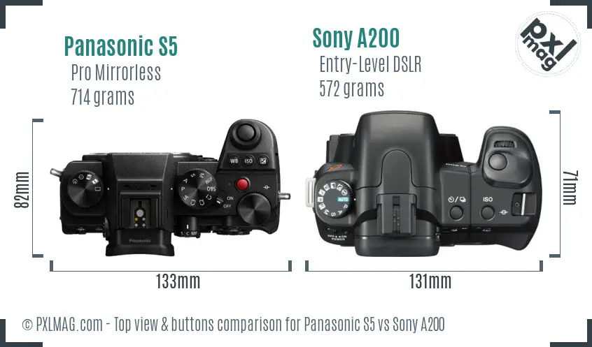 Panasonic S5 vs Sony A200 top view buttons comparison