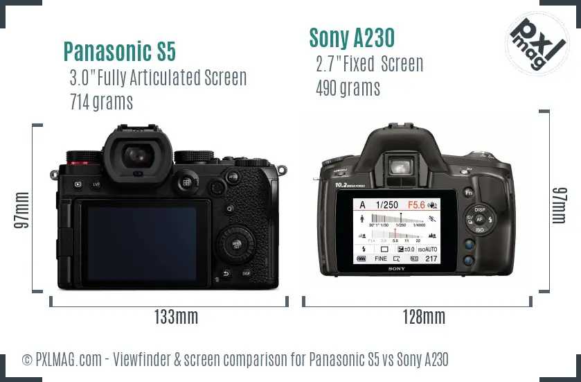 Panasonic S5 vs Sony A230 Screen and Viewfinder comparison