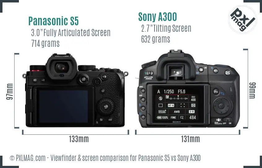 Panasonic S5 vs Sony A300 Screen and Viewfinder comparison