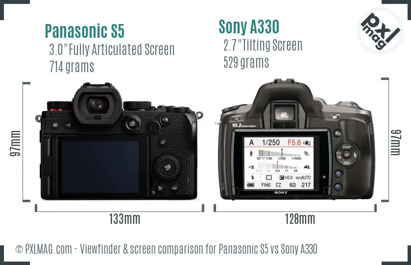 Panasonic S5 vs Sony A330 Screen and Viewfinder comparison