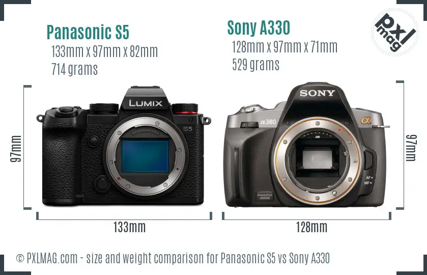 Panasonic S5 vs Sony A330 size comparison