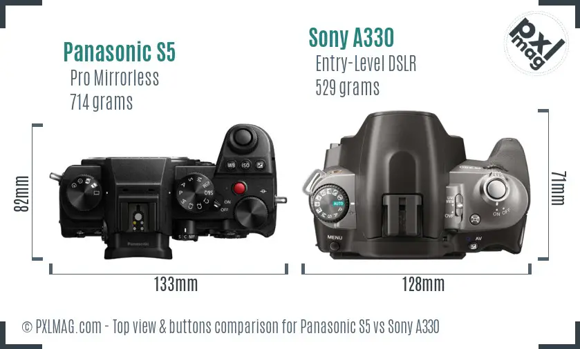 Panasonic S5 vs Sony A330 top view buttons comparison