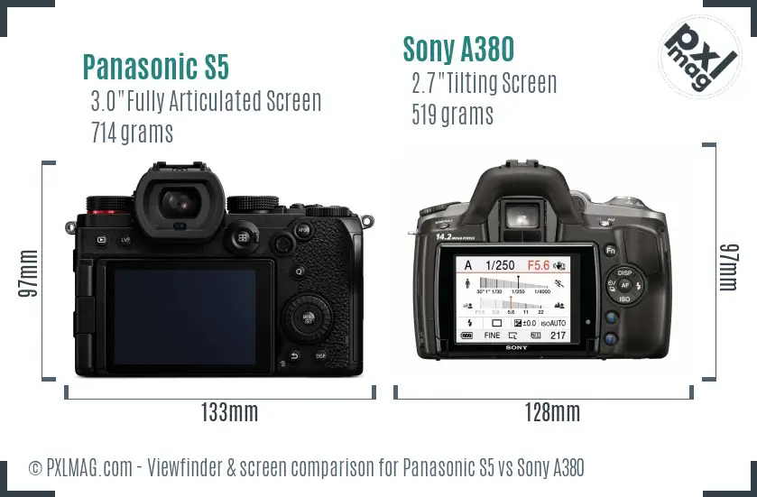 Panasonic S5 vs Sony A380 Screen and Viewfinder comparison