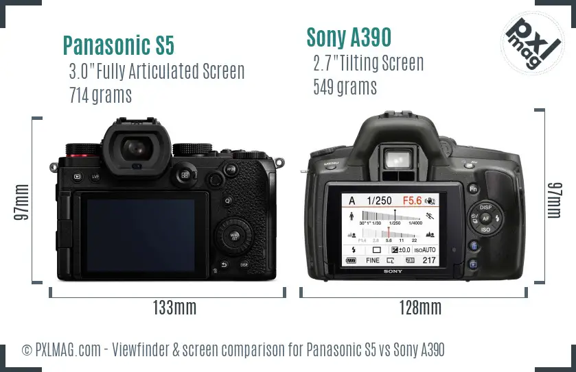 Panasonic S5 vs Sony A390 Screen and Viewfinder comparison