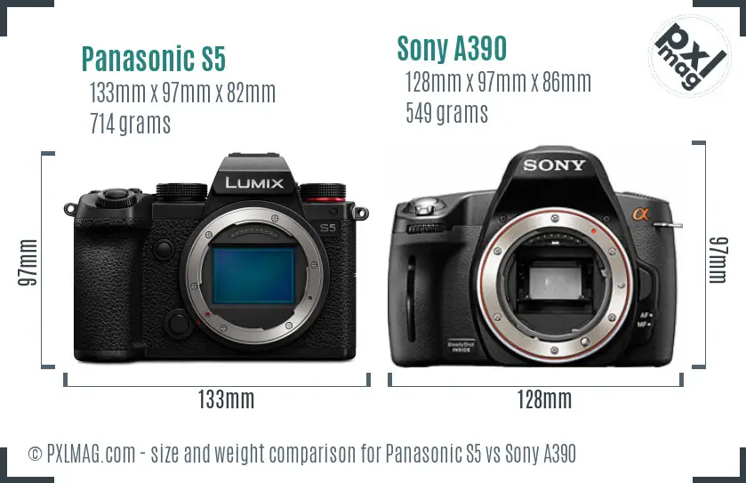 Panasonic S5 vs Sony A390 size comparison