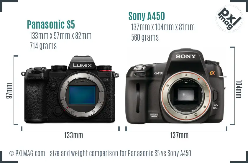 Panasonic S5 vs Sony A450 size comparison