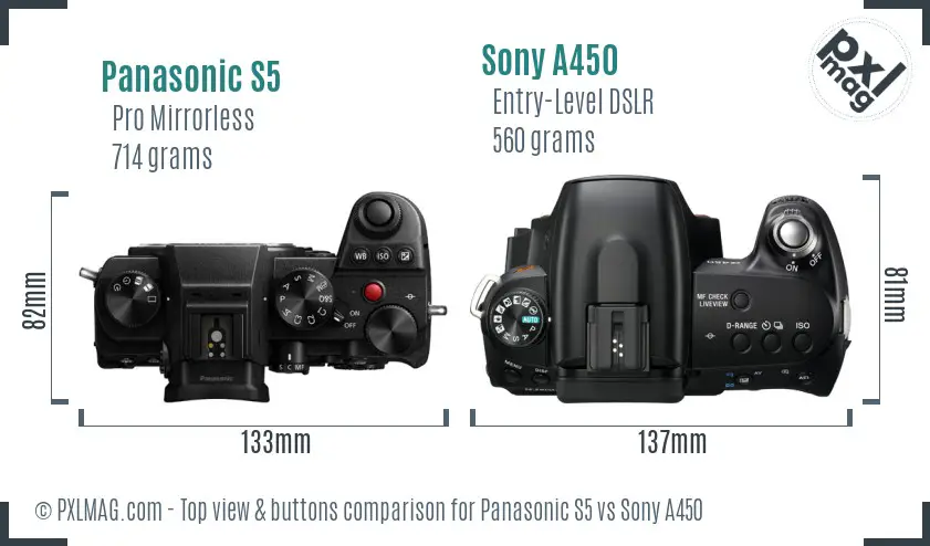 Panasonic S5 vs Sony A450 top view buttons comparison