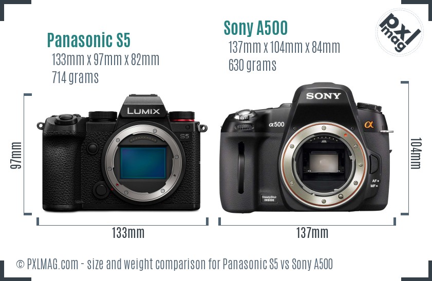 Panasonic S5 vs Sony A500 size comparison