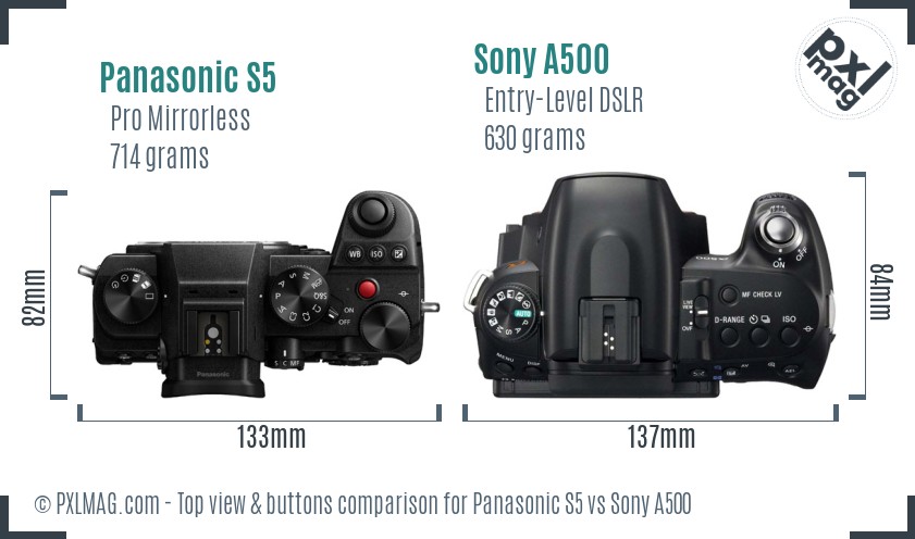 Panasonic S5 vs Sony A500 top view buttons comparison