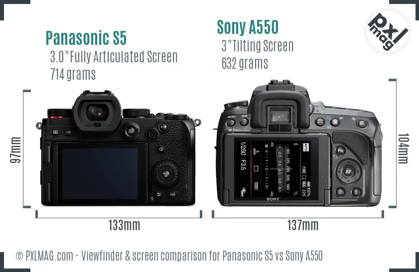 Panasonic S5 vs Sony A550 Screen and Viewfinder comparison