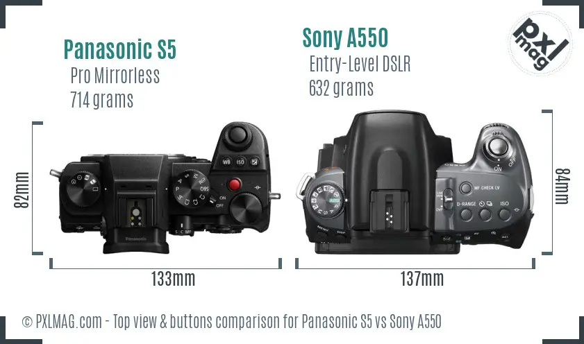 Panasonic S5 vs Sony A550 top view buttons comparison
