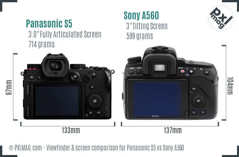 Panasonic S5 vs Sony A560 Screen and Viewfinder comparison