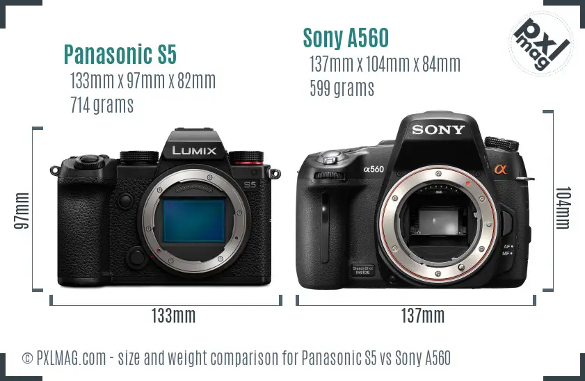 Panasonic S5 vs Sony A560 size comparison
