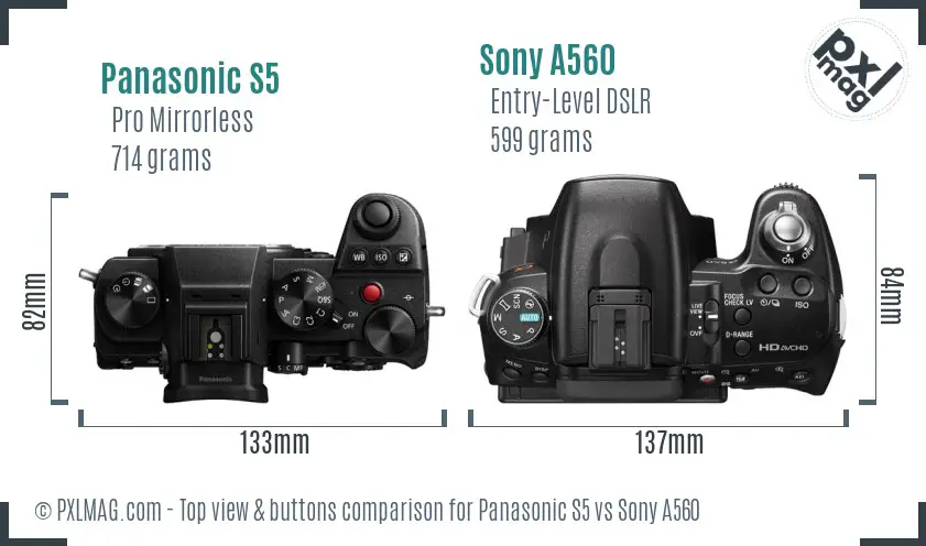 Panasonic S5 vs Sony A560 top view buttons comparison