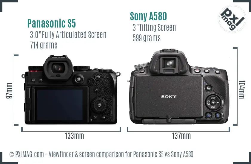 Panasonic S5 vs Sony A580 Screen and Viewfinder comparison