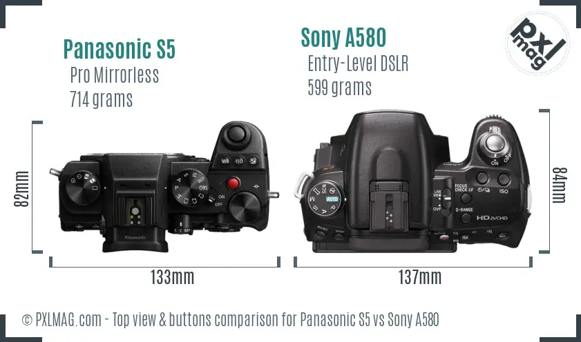 Panasonic S5 vs Sony A580 top view buttons comparison