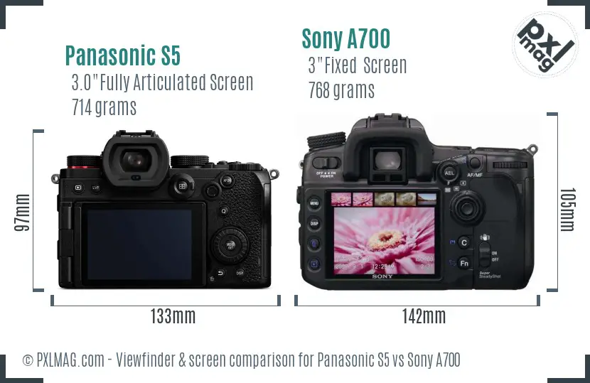 Panasonic S5 vs Sony A700 Screen and Viewfinder comparison