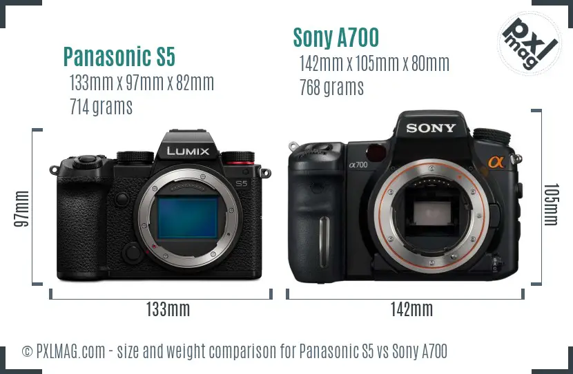 Panasonic S5 vs Sony A700 size comparison