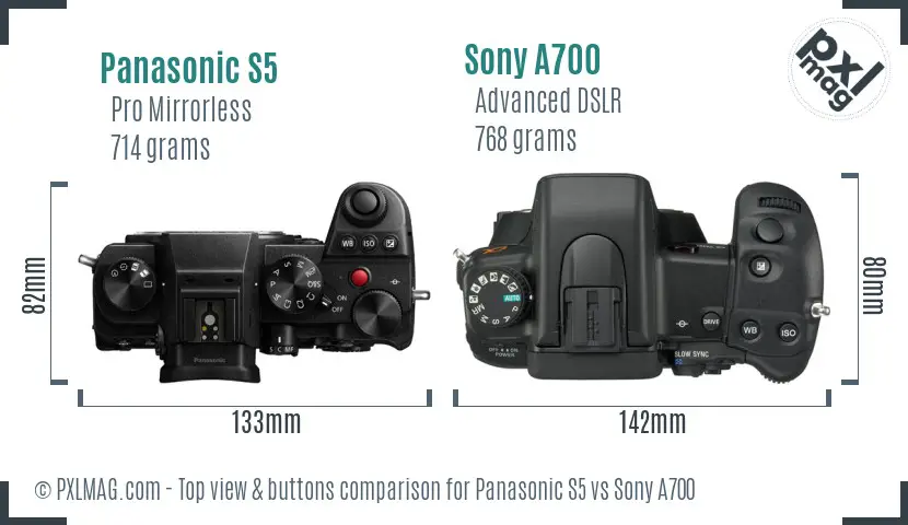 Panasonic S5 vs Sony A700 top view buttons comparison