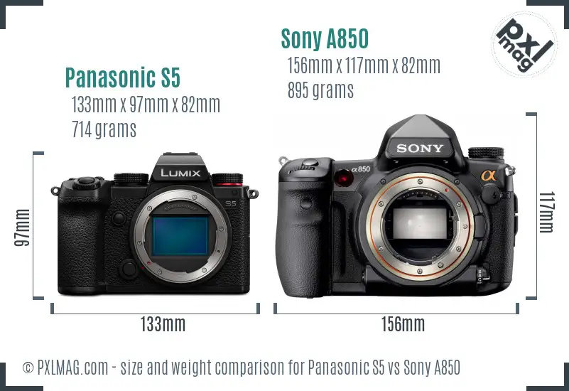 Panasonic S5 vs Sony A850 size comparison