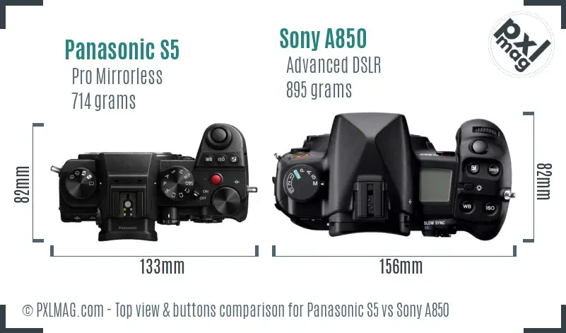 Panasonic S5 vs Sony A850 top view buttons comparison