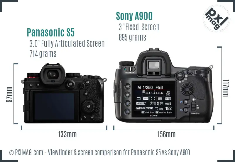 Panasonic S5 vs Sony A900 Screen and Viewfinder comparison