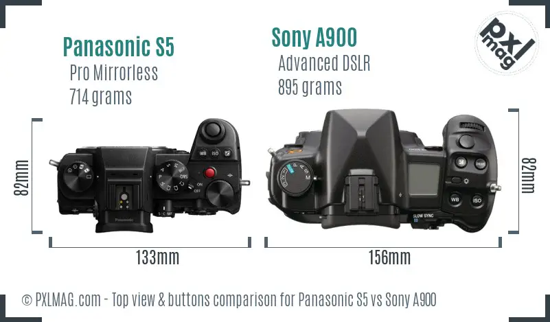 Panasonic S5 vs Sony A900 top view buttons comparison