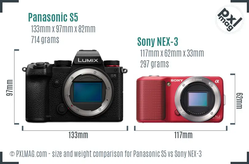 Panasonic S5 vs Sony NEX-3 size comparison