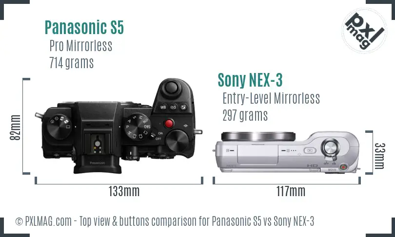 Panasonic S5 vs Sony NEX-3 top view buttons comparison