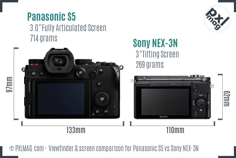 Panasonic S5 vs Sony NEX-3N Screen and Viewfinder comparison