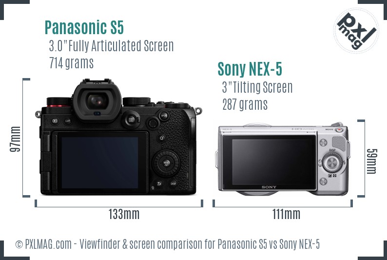 Panasonic S5 vs Sony NEX-5 Screen and Viewfinder comparison