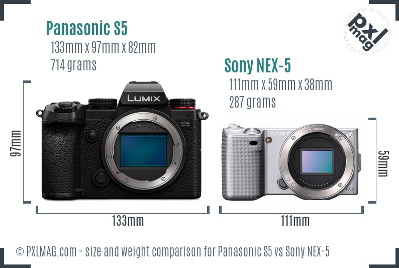 Panasonic S5 vs Sony NEX-5 size comparison