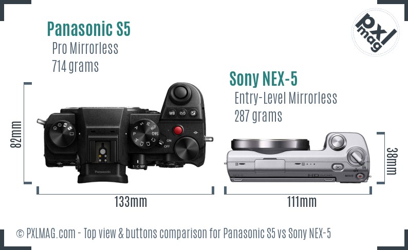 Panasonic S5 vs Sony NEX-5 top view buttons comparison