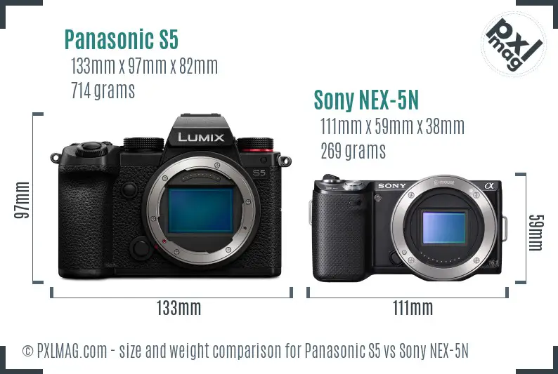 Panasonic S5 vs Sony NEX-5N size comparison