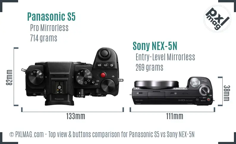 Panasonic S5 vs Sony NEX-5N top view buttons comparison