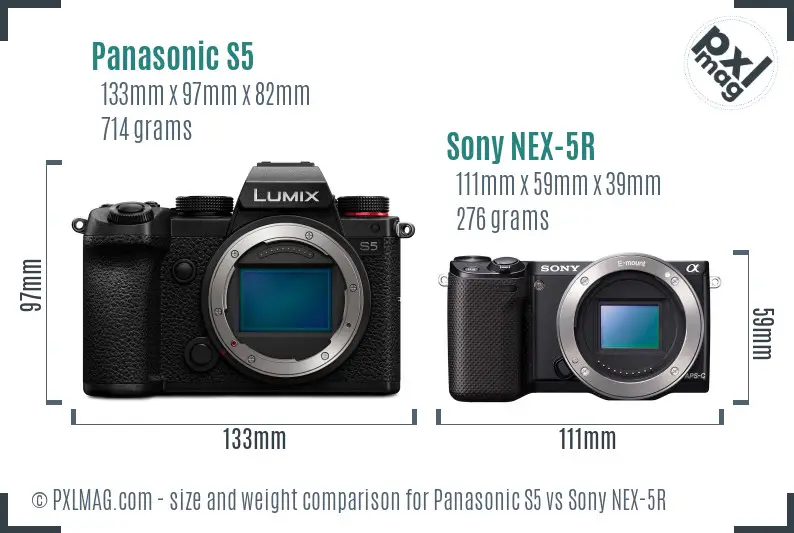 Panasonic S5 vs Sony NEX-5R size comparison