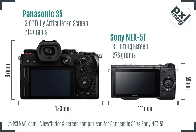Panasonic S5 vs Sony NEX-5T Screen and Viewfinder comparison