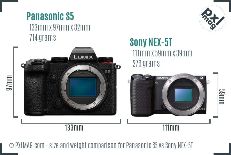 Panasonic S5 vs Sony NEX-5T size comparison
