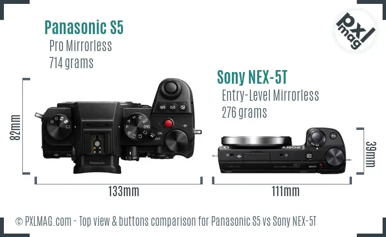 Panasonic S5 vs Sony NEX-5T top view buttons comparison