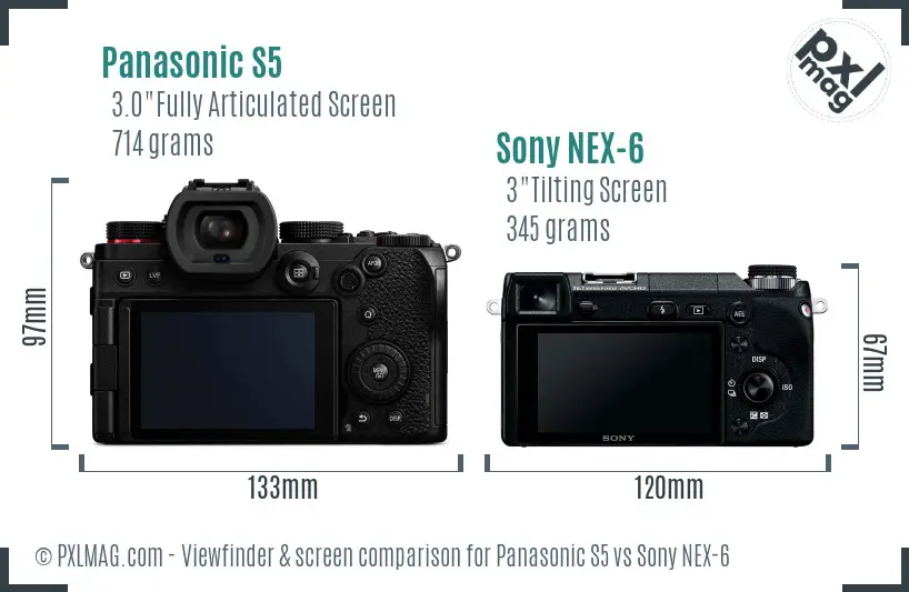 Panasonic S5 vs Sony NEX-6 Screen and Viewfinder comparison