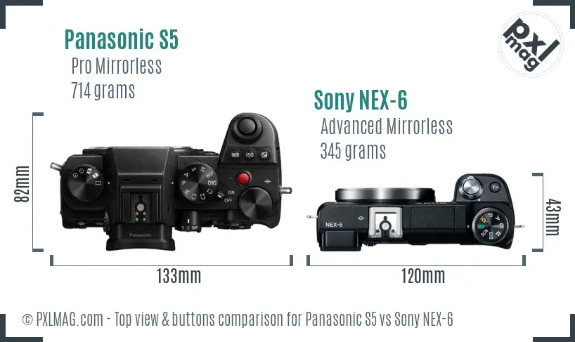 Panasonic S5 vs Sony NEX-6 top view buttons comparison