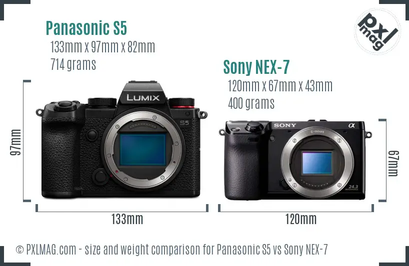 Panasonic S5 vs Sony NEX-7 size comparison