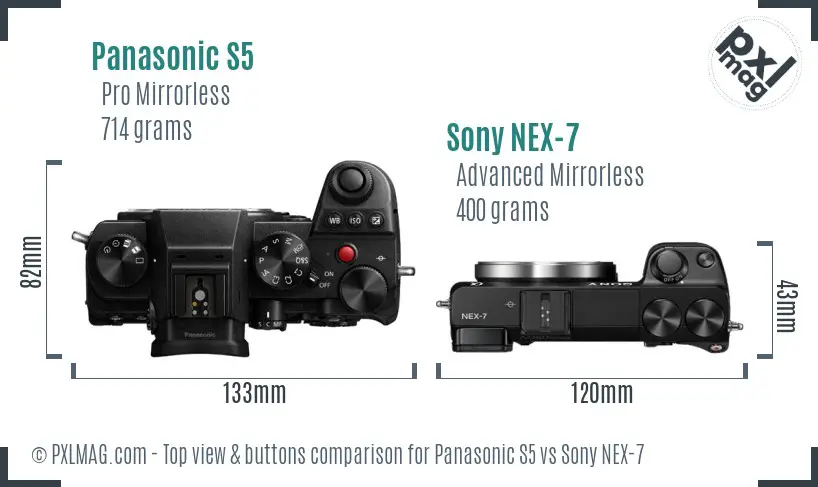 Panasonic S5 vs Sony NEX-7 top view buttons comparison