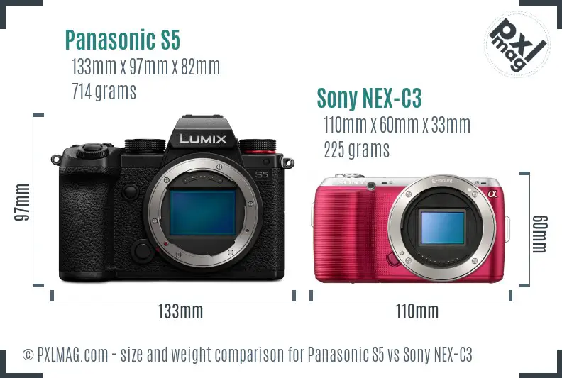 Panasonic S5 vs Sony NEX-C3 size comparison